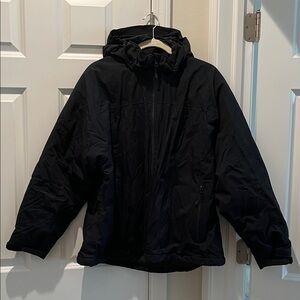 Lands’ End Aquacheck Quilt Lined Black Zip Up Hooded Jacket Coat XL 18-20 EUC